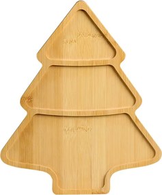 Tava de servit din bambus in forma de brad de Craciun Kesper 94074, 3 compartimente, 30,5 cm, Maro
