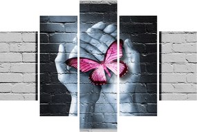 Tablou - Fluture roz în perete (150x105 cm)