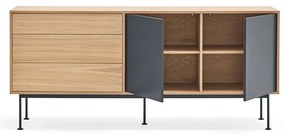 Comodă cu aspect de lemn de stejar Teulat Yoko, lățime 180 cm, gri antracit