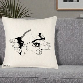 Perna Decorativa Ochi care Rup Suprafata, 40x40 cm, Crem Reliefat, Husa Detasabila, Perna Inclusa, BEKZ®
