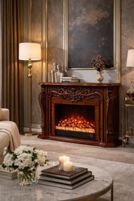 Șemineu electric cu efect LED realist cu 12 culori, Comodă TV, design elegant, control vocal și telecomandă, fără încălzire, 120 cm, Maro