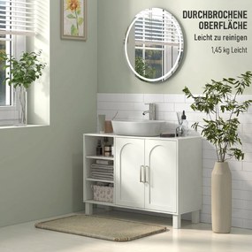 HOMCOM Dulap pentru Lavoar Baie cu 2 Uși, Rafturi Deschise, Rafturi Reglabile, pentru Lavoare fără Piedestal, 90x30x63 cm, Crem | Aosom Romania