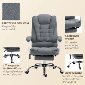 Vinsetto Scaun de Birou cu Telecomandă și 6 Puncte de Masaj, Tapitat cu Stofă Tip Catifea, 67x79x111-121 cm, Gri | Aosom Romania
