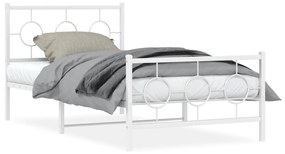 376287 vidaXL Cadru de pat metalic cu tăblie de cap/picioare, alb, 100x190 cm