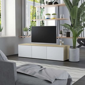 Comoda TV, alb si stejar Sonoma, 120 x 34 x 30 cm, PAL