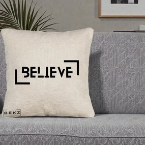 Perna Decorativa Believe Minimalist, 40x40 cm, Bej Canapea, Husa Detasabila, Perna Inclusa, BEKZ®
