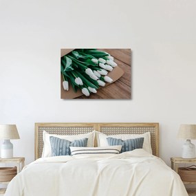 Tablou pe sticlă cu buchet de lalele albe (70x50 cm)