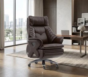 Prestige Executive AeroComfort P212 – Scaun Executiv Premium din Piele Naturală, Reclinabil Electric, Încălzire, Ventilație și Masaj Airbag, Suport pentru Picioare, 150 kg, Maro
