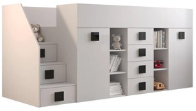 Pat multifuncțional 90 cm Toreno 3 (Alb + alb lucios + mânere negru lucios) (S). 1083335