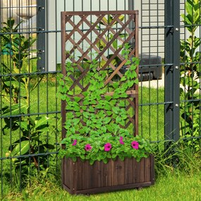 Outsunny Jardiniere de Exterior cu Spalier Grilaj pentru Plante Cataratoare si Ghiveci, Jardiniera din Lemn de Brad Durabil, 72.5x31.5x149.5 cm