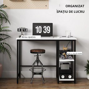 HOMCOM Birou pentru Computer cu 2 Rafturi Reversibile și Prize de Încărcare USB Integrate, 100x50x75 cm, Alb și Negru | Aosom Romania