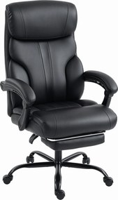 HOMCOM Scaun de birou ergonomic rotativ, rabatabil 165°, din piele ecologică PU, cu suport pentru picioare și înălțime reglabilă, negru | Aosom Romania