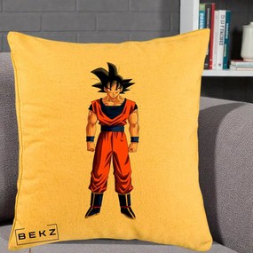 Perna Personalizata Dragon Ball Goku Complet in Gi Portocaliu, 40x40 cm, Galben, Husa Detasabila, Perna Inclusa, BEKZ®