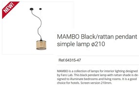 Lustra pendul moderna design natural MAMBO simple 21cm negru/ratan 64315-47