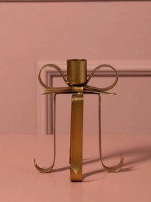 Sfeșnic din alamă antichizată cu fundă și panglici decorative, auriu, 14×10 cm, „Ruban"