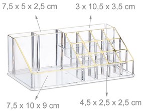 Organizator produse cosmetica 8 sertare  suport pentru pensule creioane si rujuri Transparent /Auriu Acril