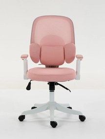 LUMBARIS 871– Scaun Ergonomic cu Suport Lombar Triplu Ajustabil, Cotiere Reglabile, Spătar Mesh, Înclinare 90°–135°, Roz/Alb