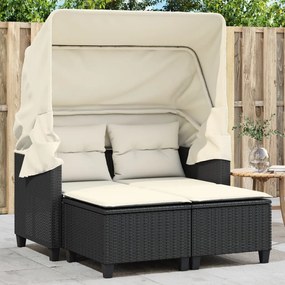 365780 vidaXL Canapea de grădină cu baldachin și scaune, negru, poliratan
