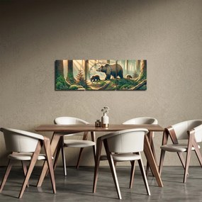 Tablou - Urși în pădure (cu ceas) (90x30 cm)