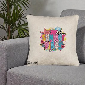 Perna Decorativa Summer Vibes Colorata, 40x40 cm, Bej Canapea, Husa Detasabila, Perna Inclusa, BEKZ®