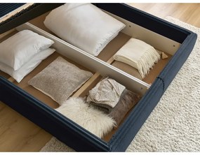 Pat matrimonial albastru închis tapițat cu spațiu de depozitare cu somieră 160x200 cm Jade – Bobochic Paris