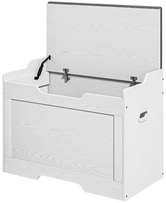 HOMCOM Bancă de Depozitare cu Pernă din Material Textil, Bancă Multifuncțională cu Balama de Siguranță, 75x40x56 cm, Alb | Aosom Romania