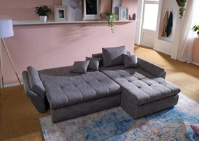 Colțar extensibil dumonde cu ladă de depozitare si sezut confortabil din spuma high-density, Loana Magma Grey II 270x185 cm