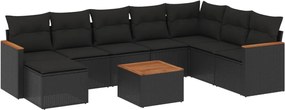 vidaXL Set mobilier de grădină cu perne, 9 piese, negru, poliratan