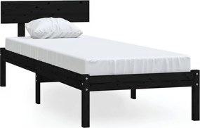 vidaXL Cadru de pat single, negru, 90x190 cm, lemn masiv de pin