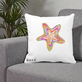 Perna Decorativa Stea de Mare Colorata Psiheledic, 40x40 cm, Alba Mata, Husa Detasabila, Perna Inclusa, BEKZ®