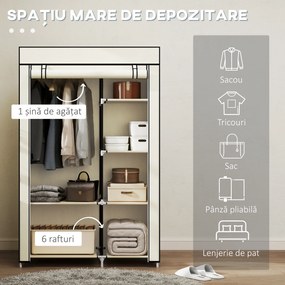 HOMCOM Dulap portabil din otel, netesut si PP cu 6 rafturi deschise, 1 cuier si usa cu balamale, 103x43x162,5 cm, gri | Aosom Romania