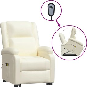 vidaXL Fotoliu de masaj cu ridicare, crem, piele ecologică