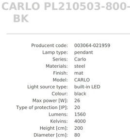 Lustra LED design modern circular CARLO negru mat, diametru 80cm