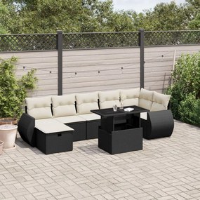 3275146 vidaXL Set mobilier de grădină cu perne, 8 piese, negru, poliratan