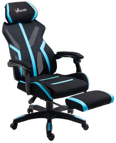 Vinsetto Scaun Gaming cu Suport pentru Picior Retractabil Scaun de Birou Rotativ Inclinabil cu Suport de Cap și Înălțime Reglabilă 65x65x119-129 cm Negru și Albastru | Aosom Romania