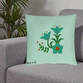 Perna Decorativa Flori Stilizate Folk Turcoaz, 40x40 cm, Verde Menta, Husa Detasabila, Perna Inclusa, BEKZ®