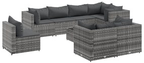 3308202 vidaXL Set mobilier de grădină cu perne, 9 piese, gri, poliratan