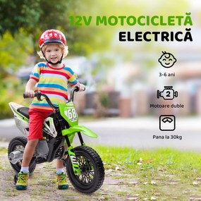 AIYAPLAY Motocicleta Electrică Copii pentru copii 3-6 ani cu 2 motoare, 2.4-5 km/h, 107x56x70 cm, verde | Aosom Romania