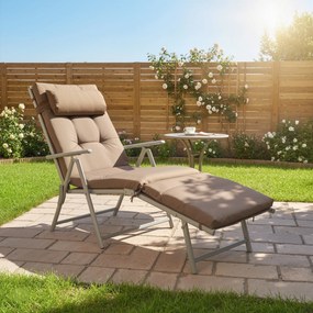 Outsunny Șezlong pliabil pentru plajă cu pernă, pernă de șezut, scaun reglabil cu spătar în 7 trepte, șezlong de grădină relaxant, suport până la 165 kg, pentru grădină, vacanță, outdoor, maro | Aosom Romania