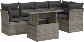 vidaXL Set mobilier grădină cu perne, 6 piese, gri, poliratan