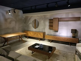 Set mobilier aden cu masa extensibila, comoda tv, cosola, etajera de perete cu polita si oglinda