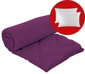 Set pilota iarna, umplutura lana, material damasc policoton, 180x210cm, matlasata, mov deschis, Pucioasa cu 2 perne, matlasate, antialergice, 50x70cm, albe, Pucioasa