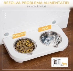 PawHut Casă Confortabilă pentru Câini, Include Tavă pentru Boluri, Ferestre și Pernă din Spumă, 70x64x56cm, Gri și Alb | Aosom Romania