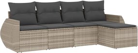 vidaXL Set canapele de grădină cu perne, 5 piese gri deschis poliratan