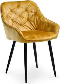 Scaun tapitat K418, galben mustar/negru, stofa clasica/metal, 56x65x81