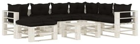 Set mobilier gradina din paleti, cu perne negru, 8 piese, lemn Alb si negru, 1