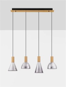 Lustra moderna cu 4 pendule LED, Metal, Sticla, Fumuriu, Voi