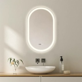 Oglindă baie, Multifuncțională, Iluminare LED Touch, Sistem Dezaburire, Ceas electronic încorporat, Indicator Temperatura, 80x50 cm