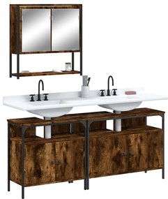 vidaXL Set mobilier de baie, 3 piese, stejar fumuriu, lemn prelucrat
