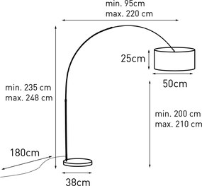 Lampă de podea din alamă cu abajur cu dungi albe și bej de 50 cm - XXL